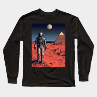 Pyramids On Mars Space Astronaut Art Long Sleeve T-Shirt